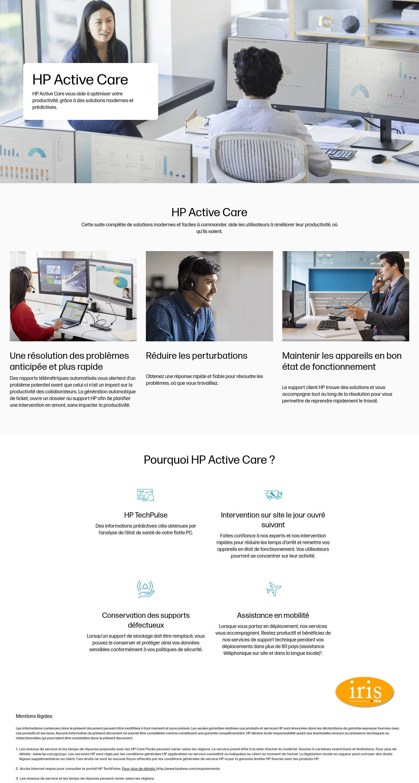 Acheter Support matériel HP avec intervention sur site dans un délai d’un jour ouvré et couverture Active Care pour ordinateur portable Maroc