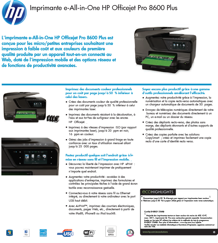 Acheter Imprimante e-All-in-One HP Officejet Pro 8600 Plus (CM750A) Maroc