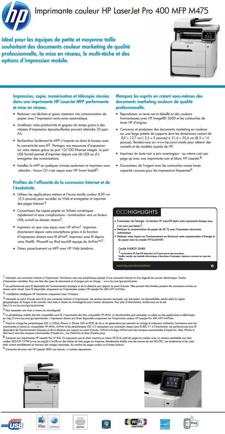 Acheter Imprimante couleur HP LaserJet Pro 400 MFP M475dn (CE863A) Maroc