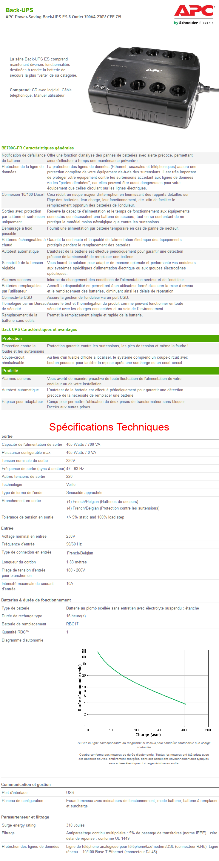 Acheter Onduleur Off-line APC Back-UPS ES (BE700G-FR) Maroc