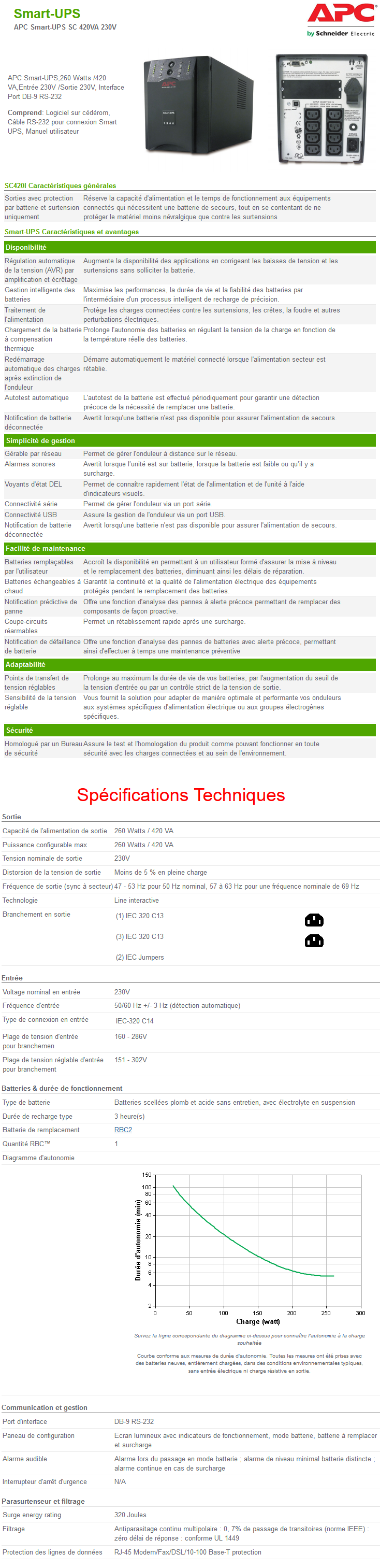 Acheter Onduleur Line Interactive avec Stabilisateur de tension APC Smart-UPS SC 420VA Tour Maroc