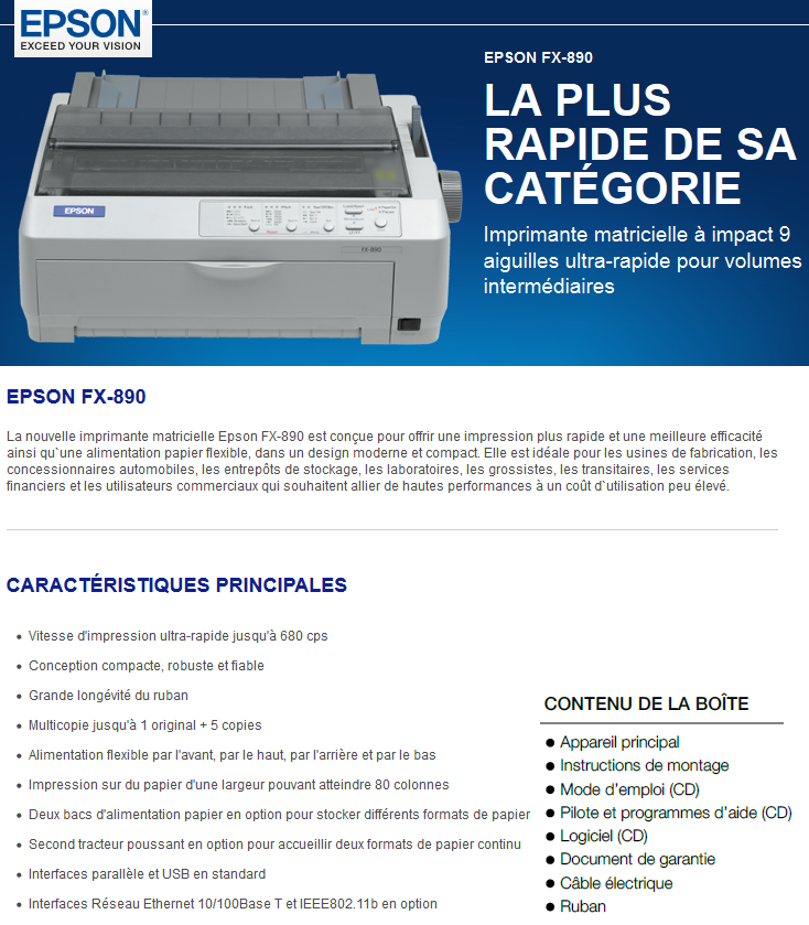 Acheter Imprimante matricielle à impact Epson FX-890 (C11C524025) Maroc