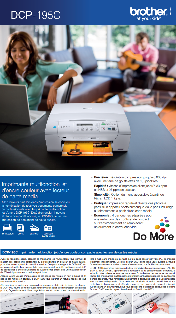 Acheter Imprimante multifonction jet d'encre A4 Brother DCP-195C  Maroc