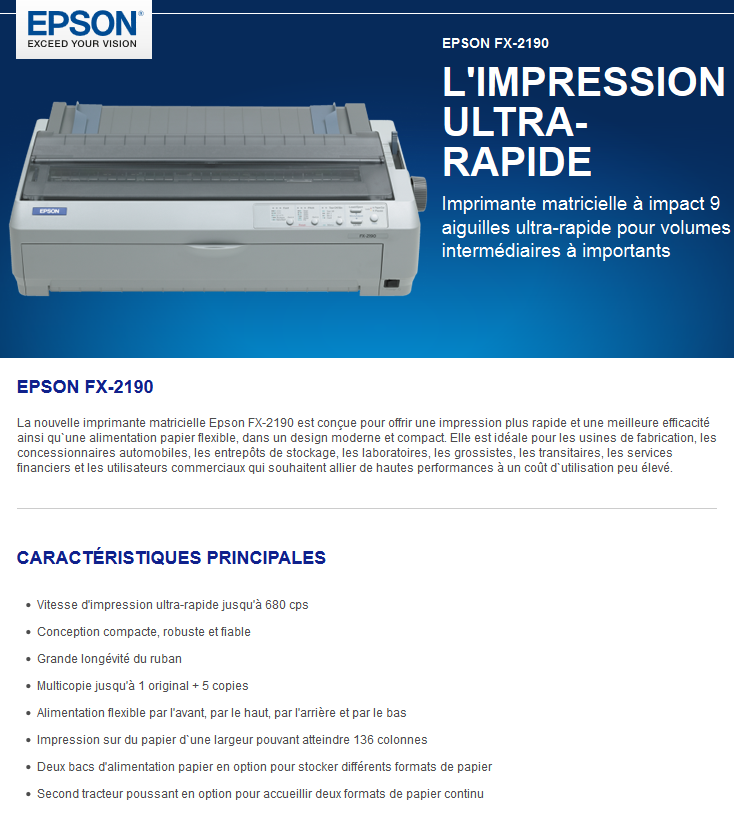 Acheter Imprimante matricielle à impact Epson FX-2190 (C11C526022) Maroc