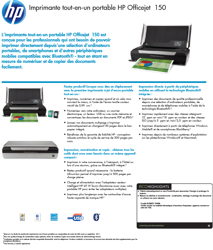 Acheter Imprimante tout-en-un portable HP Officejet 150 (CN550A) Maroc