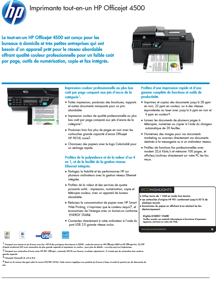 Acheter Imprimante tout-en-un HP Officejet 4500 (CB867A) Maroc