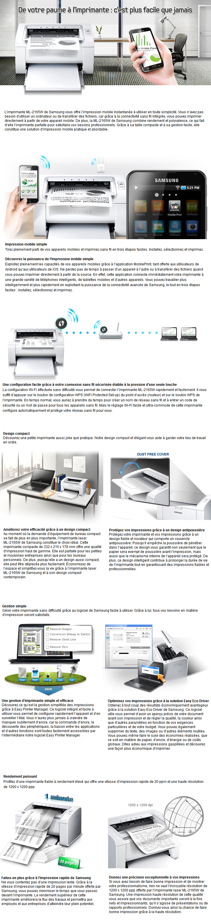 Acheter Imprimante Laser Monochrome Samsung ML-2165W Wi-Fi (ML-2165W/XSG) Maroc