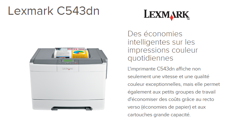 Acheter Imprimante laser couleur Lexmark C543dn (26B0030) Maroc