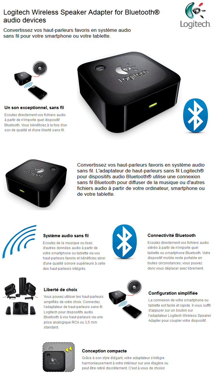 Acheter Logitech Wireless Speaker Adapter (980-000541) Maroc