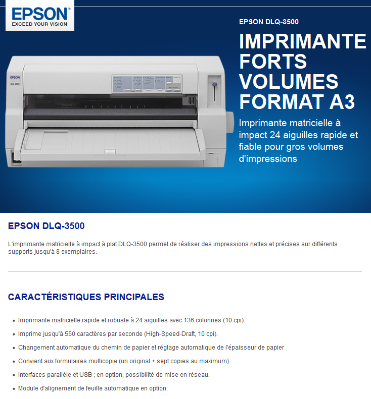 Acheter Imprimante matricielle à impact Epson DLQ-3500 (C11C396085) Maroc