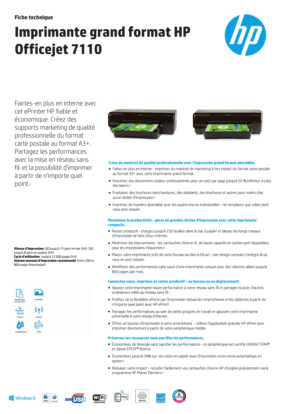 Acheter Imprimante Jet d'encre grand format A3+ HP Officejet 7110 (CR768A) Maroc