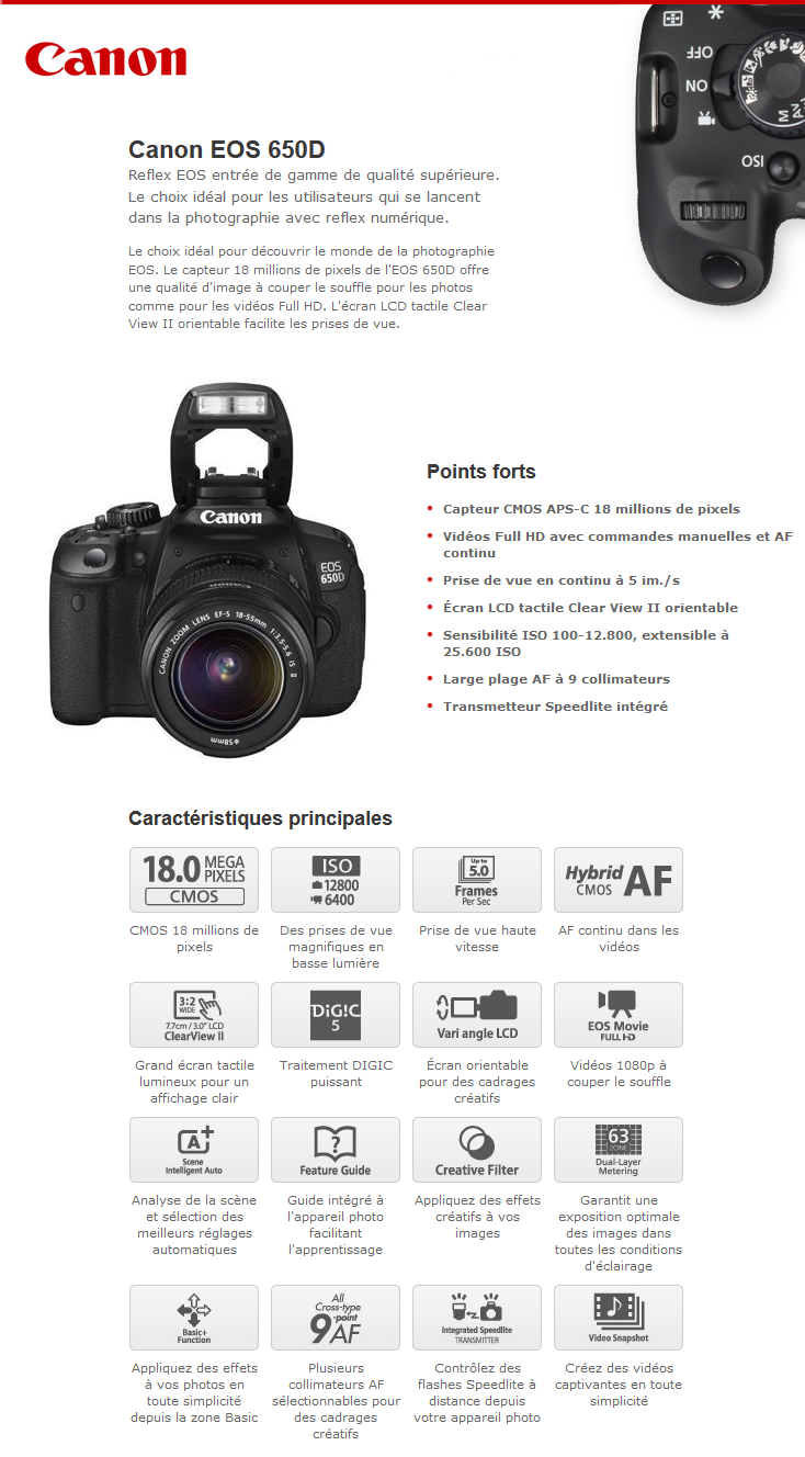 Acheter Reflex Canon EOS 650D + 18-55 DC Maroc