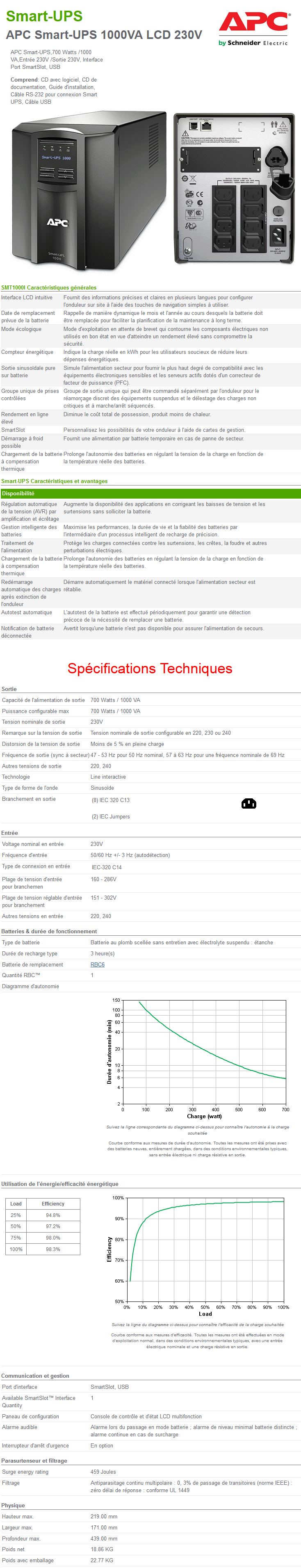 Acheter Onduleur Line-interactive APC Smart-UPS SMT1000I) - 700 W / 1000 VA - 8 prises C13 Maroc