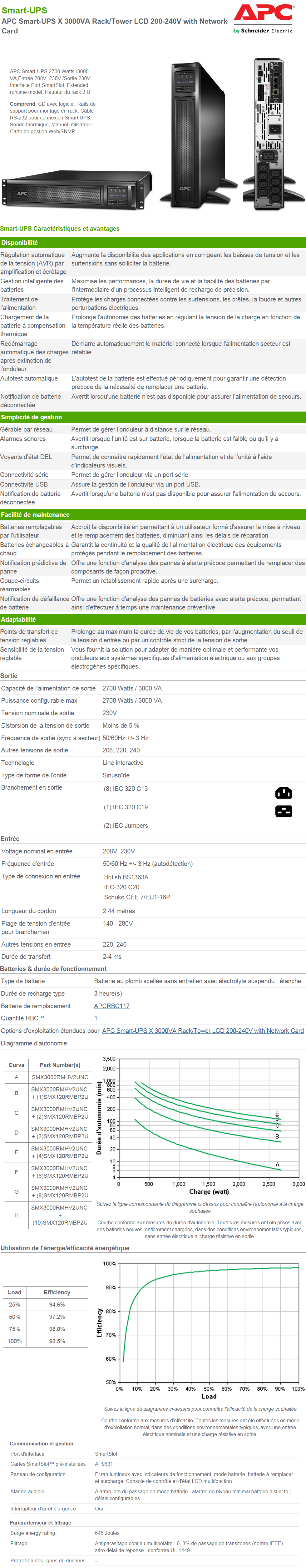 Acheter Onduleur Line interactive APC Smart-UPS X 3000VA Rack/Tower LCD 200-240V avec carte réseau Maroc