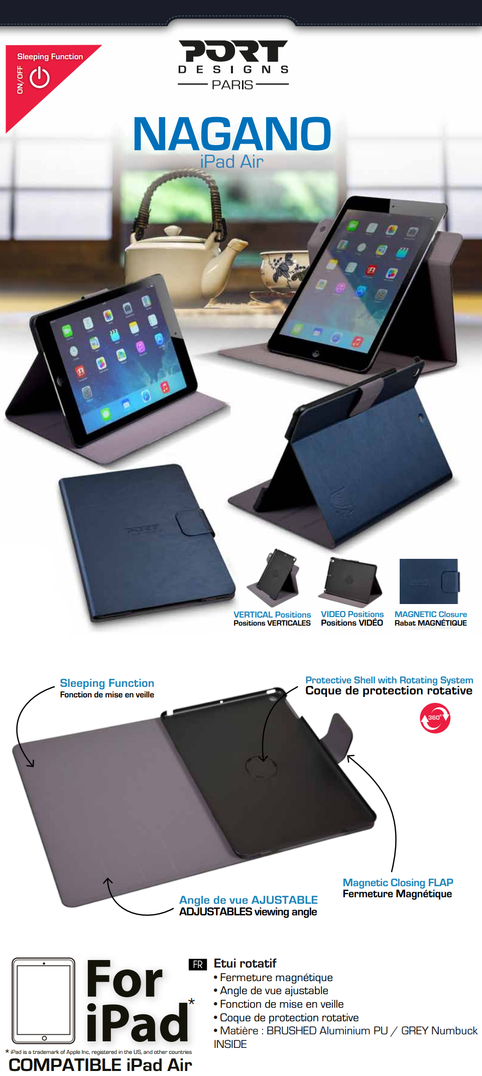 Acheter Etui de protection NAGANO Rotative iPad Air - Port Designs Maroc
