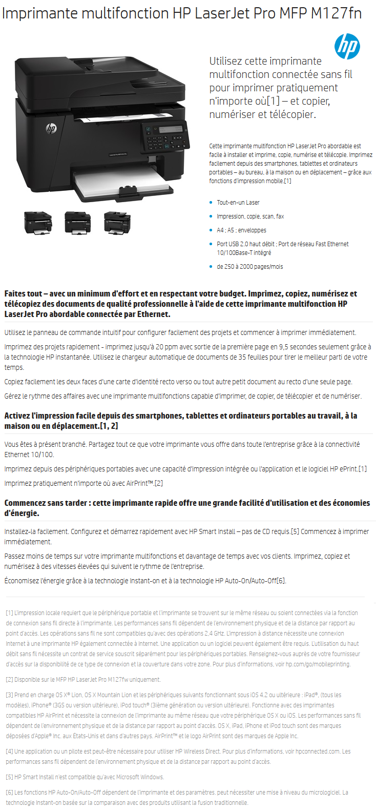 Acheter Imprimante multifonction HP LaserJet Pro MFP M127fn (CZ181A) Maroc