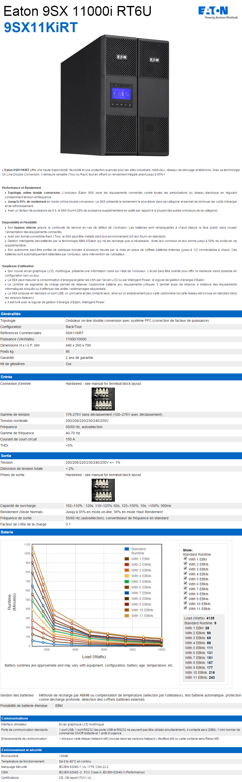 Acheter Onduleur On-line Eaton 9SX 11000i - RT 6U (9SX11KIRT) Maroc