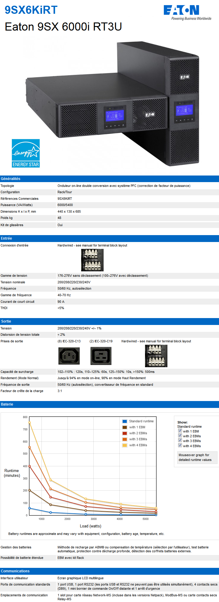 Acheter Onduleur On-line Eaton 9SX 6000i - RT 3U (9SX6KIRT) Maroc