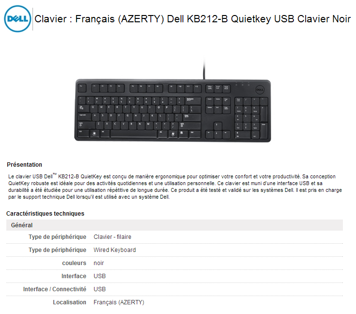Clavier et souris sans fil Dell Pro - KM5221W - français (AZERTY