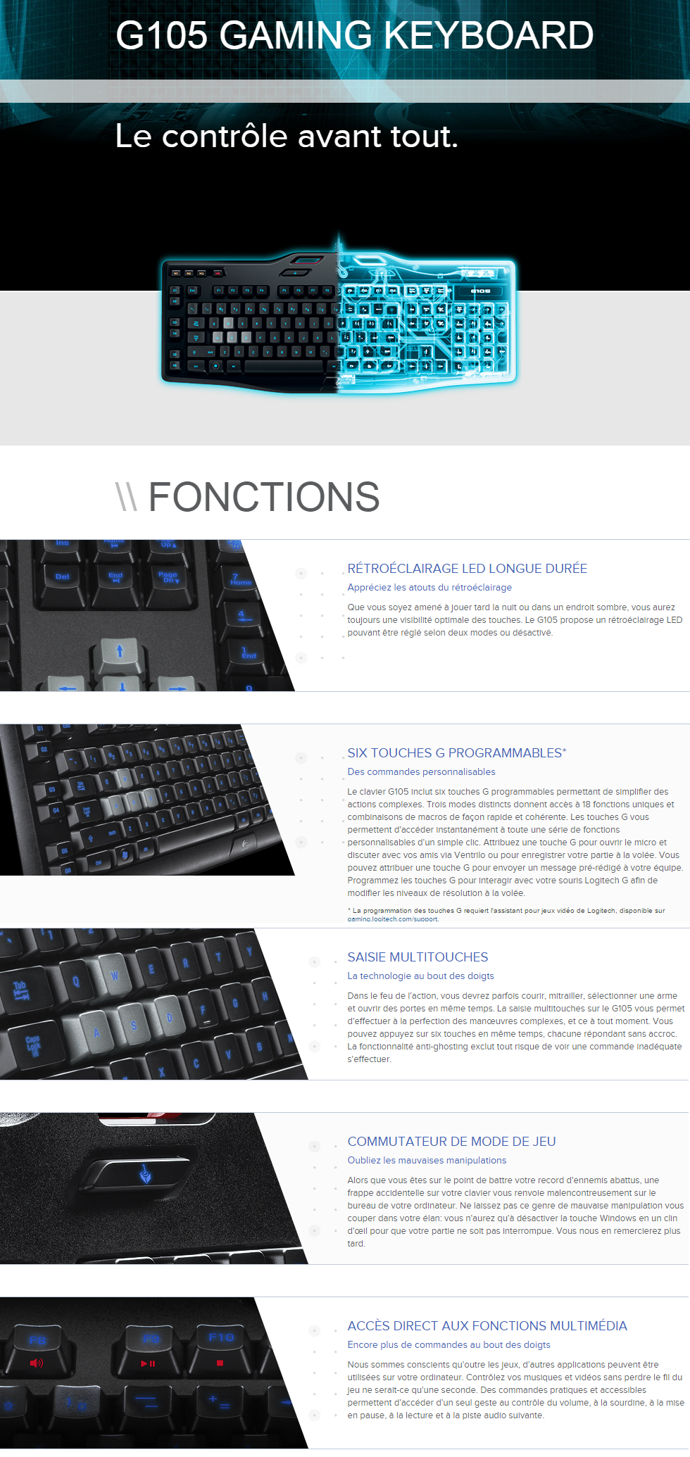 Acheter Clavier Logitech Gaming Keyboard G105 - avec rétro-éclairage LED (AZERTY Français) Maroc
