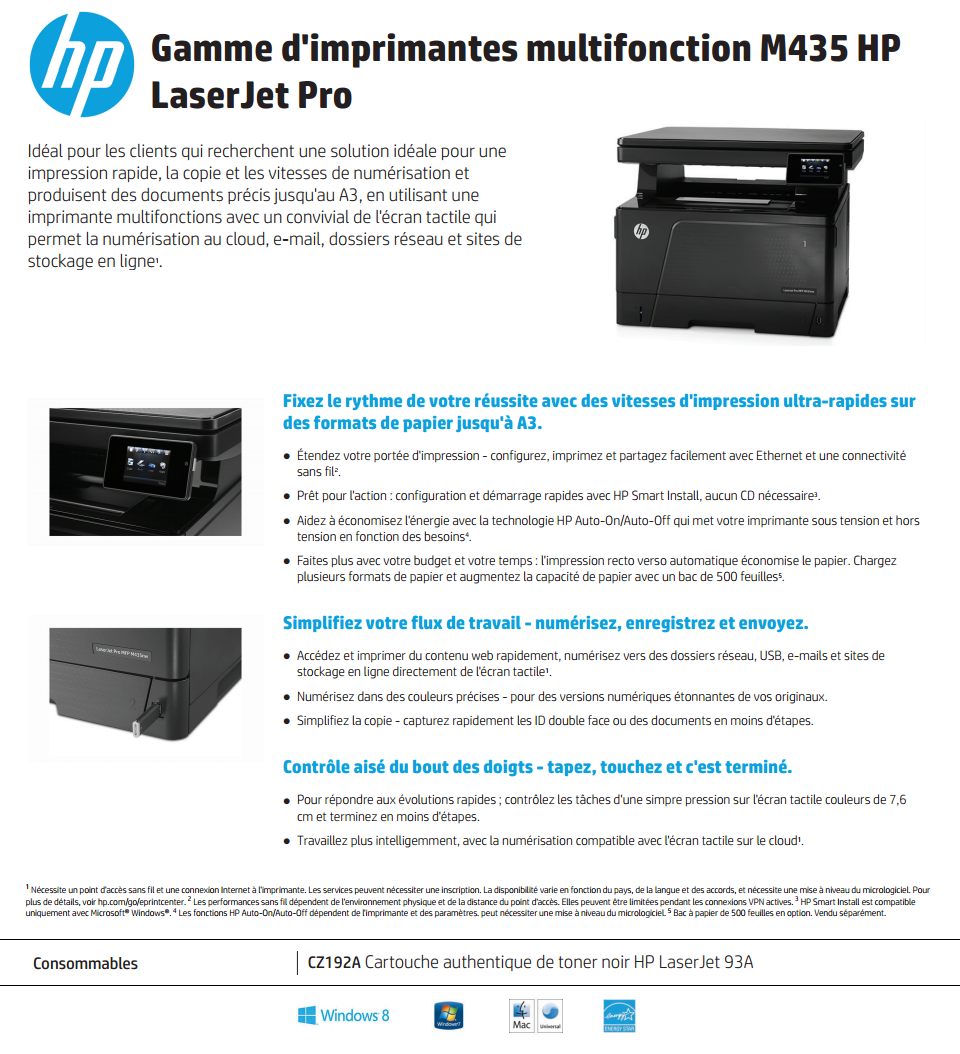 Acheter Imprimante monochrome A3 multifonction HP LaserJet Pro M435nw (A3E42A) Maroc