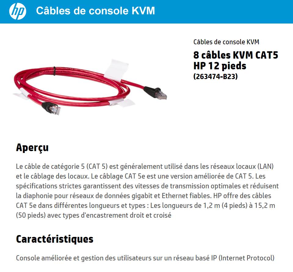 Acheter Câble réseau CAT5 HP (Mâle RJ-45/ Mâle RJ-45 3,7 m) (Pack de 8) Maroc