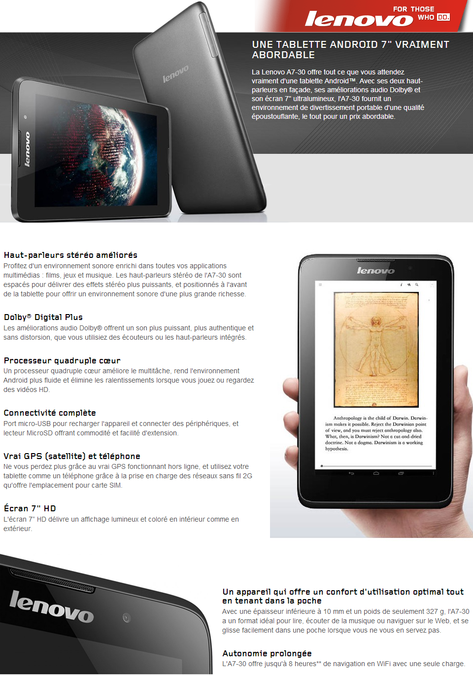 Acheter Smartphone Tablette 3G Wi-Fi Lenovo A7-30 - 7" 8GB Noir Maroc