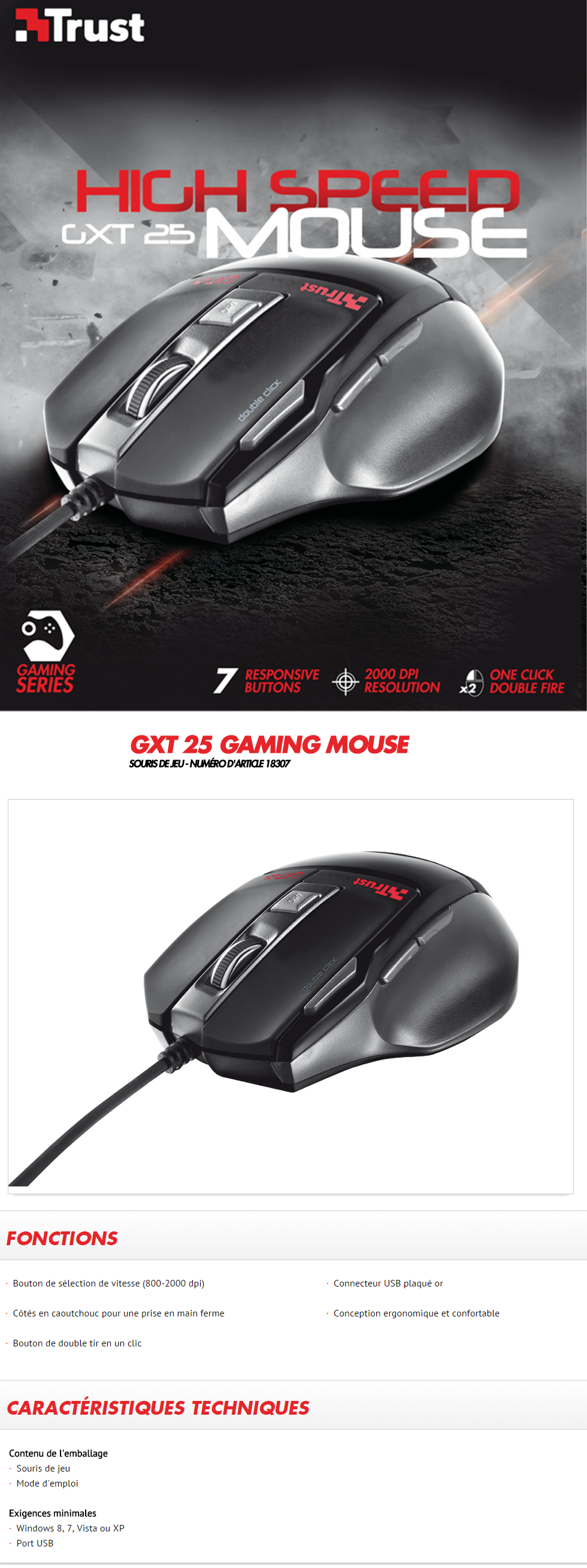 Acheter Souris Trust filaire Gaming GXT 25 - USB Maroc