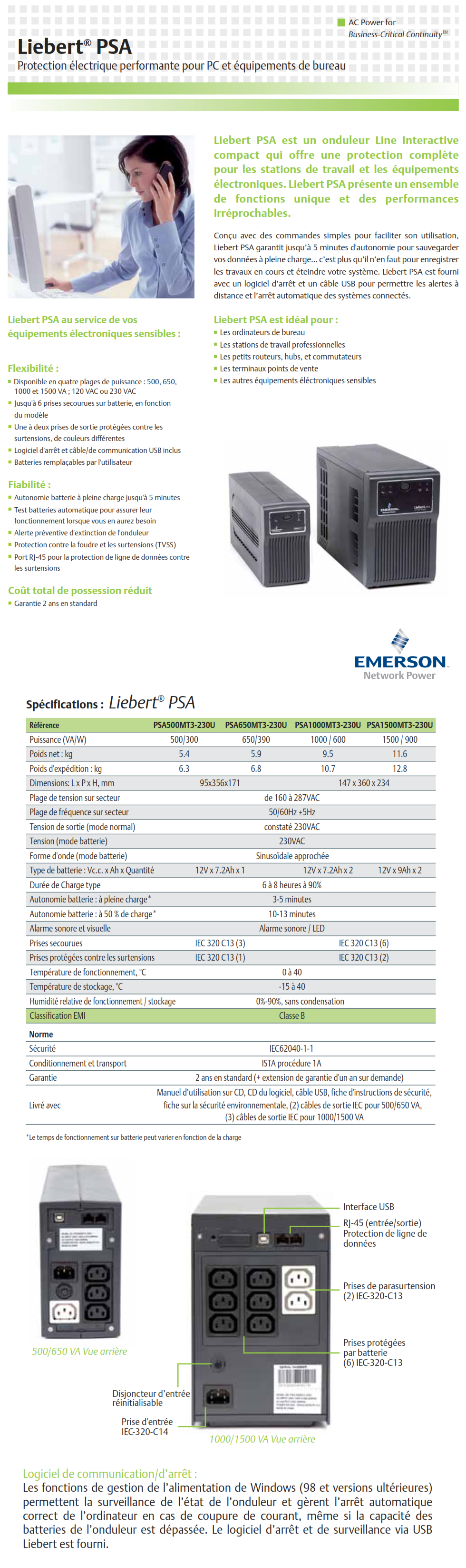Acheter Onduleur Line-interactive ASI Emerson Liebert PSA 650VA (390W) 230V Maroc