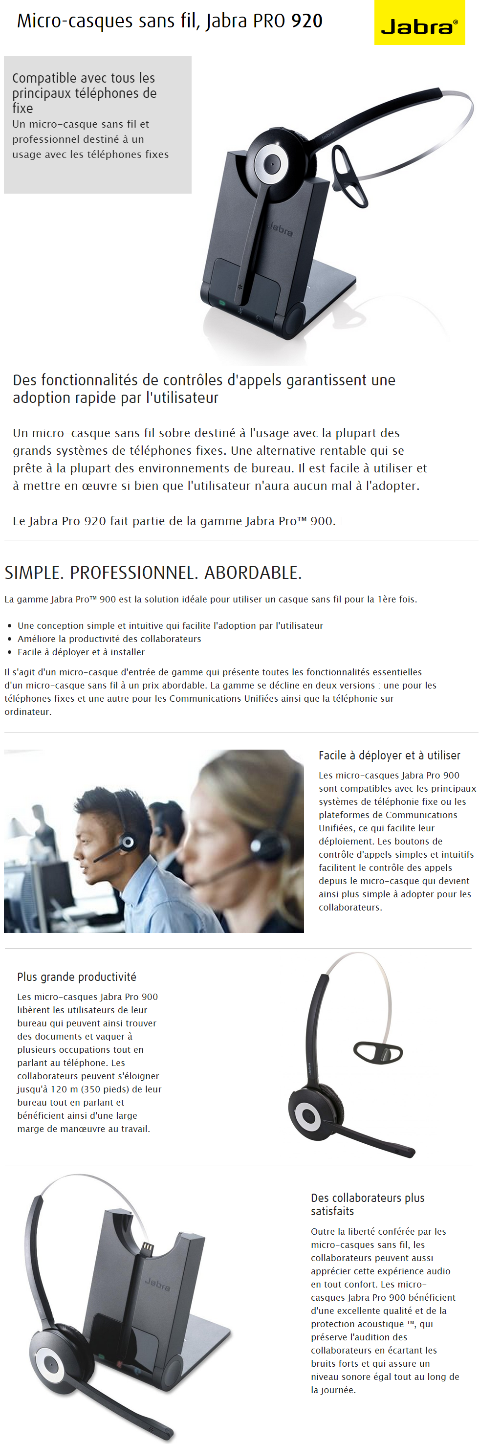 Acheter Micro-casque Anti-Bruit sans fil professionnel Jabra PRO 920 Maroc