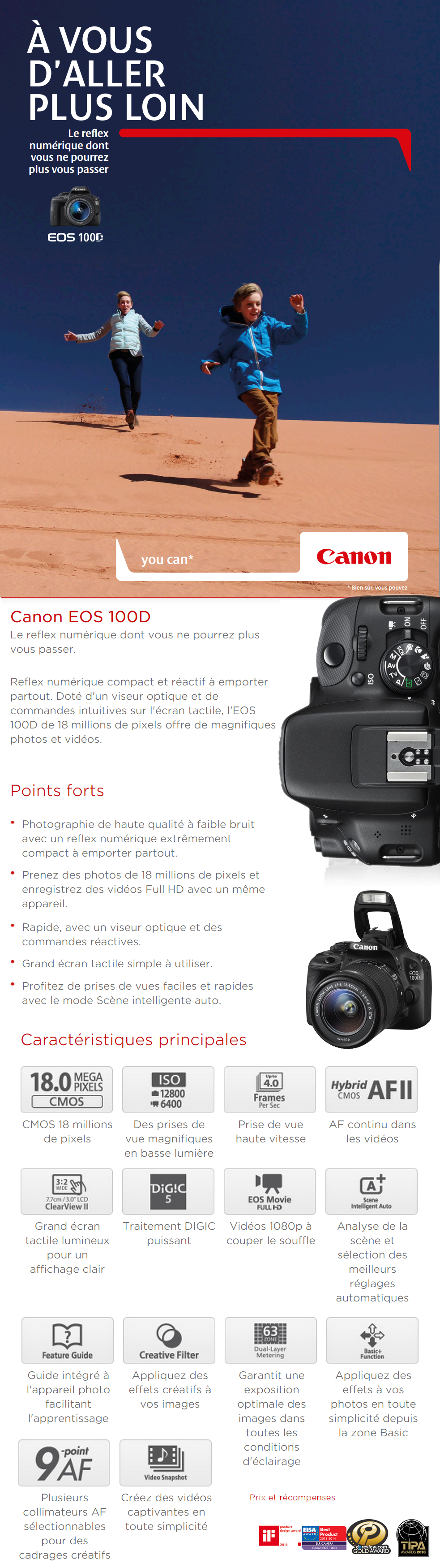 Acheter Reflex Canon EOS 100D + Objectif 18-55mm + Objectif 75-300mm + Imprimante Selphy CP910 + Sac à messenger Vanguard Maroc