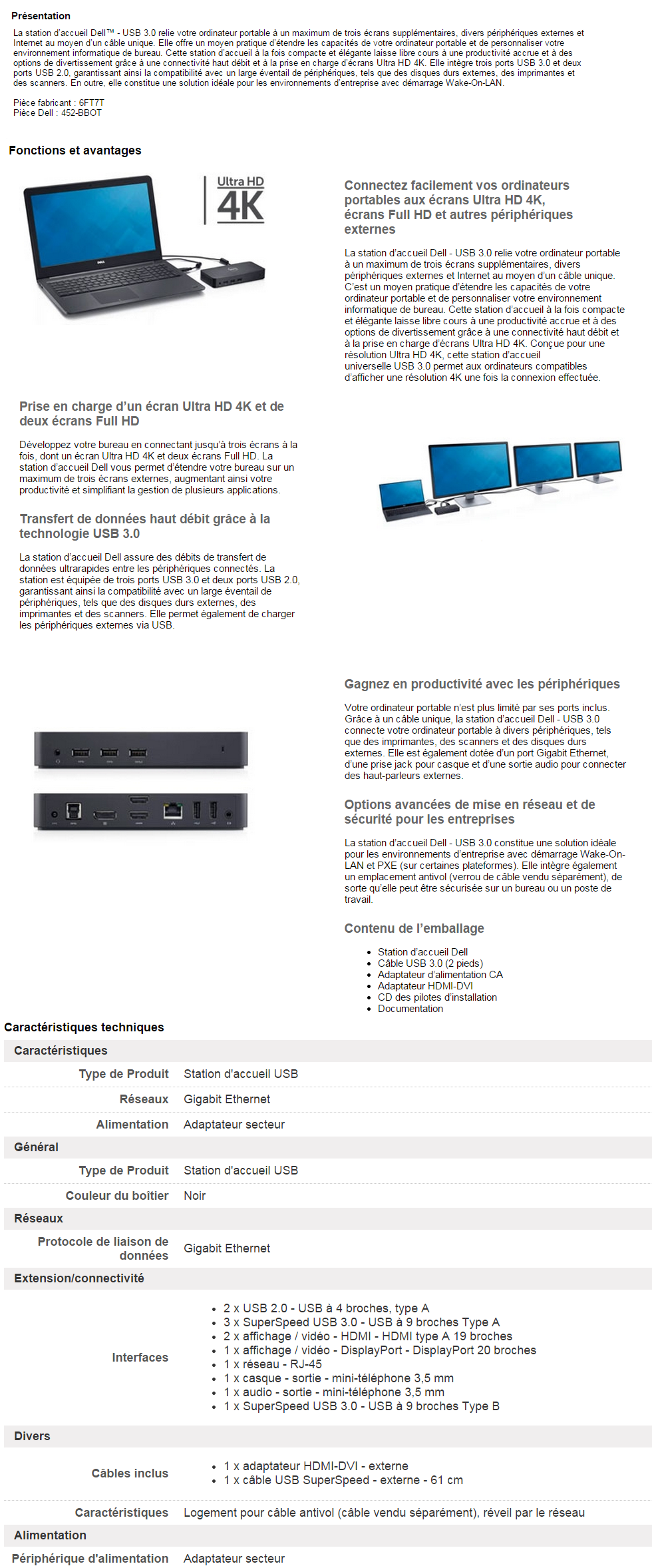 Acheter Station d’accueil Dell - USB 3.0 Ultra HD Triple Video (D3100) Maroc