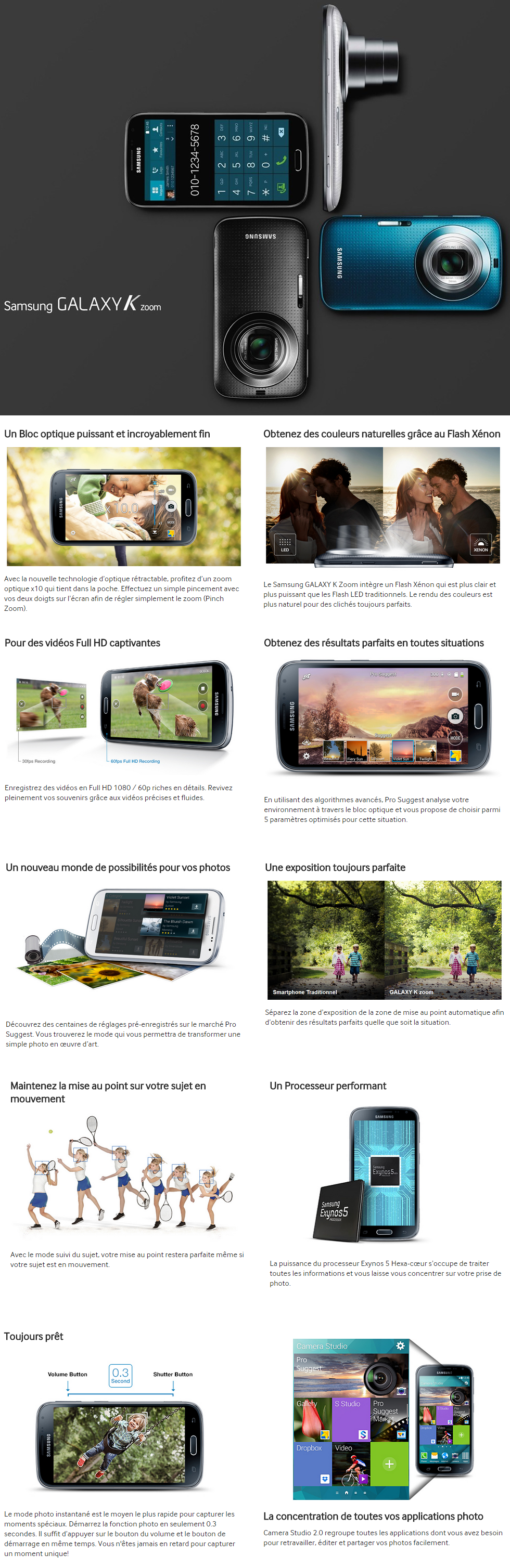 Acheter Smartphone SAMSUNG Galaxy K Zoom 20.7 MP/ 10X + Carte SD 16 GB Offerte Maroc