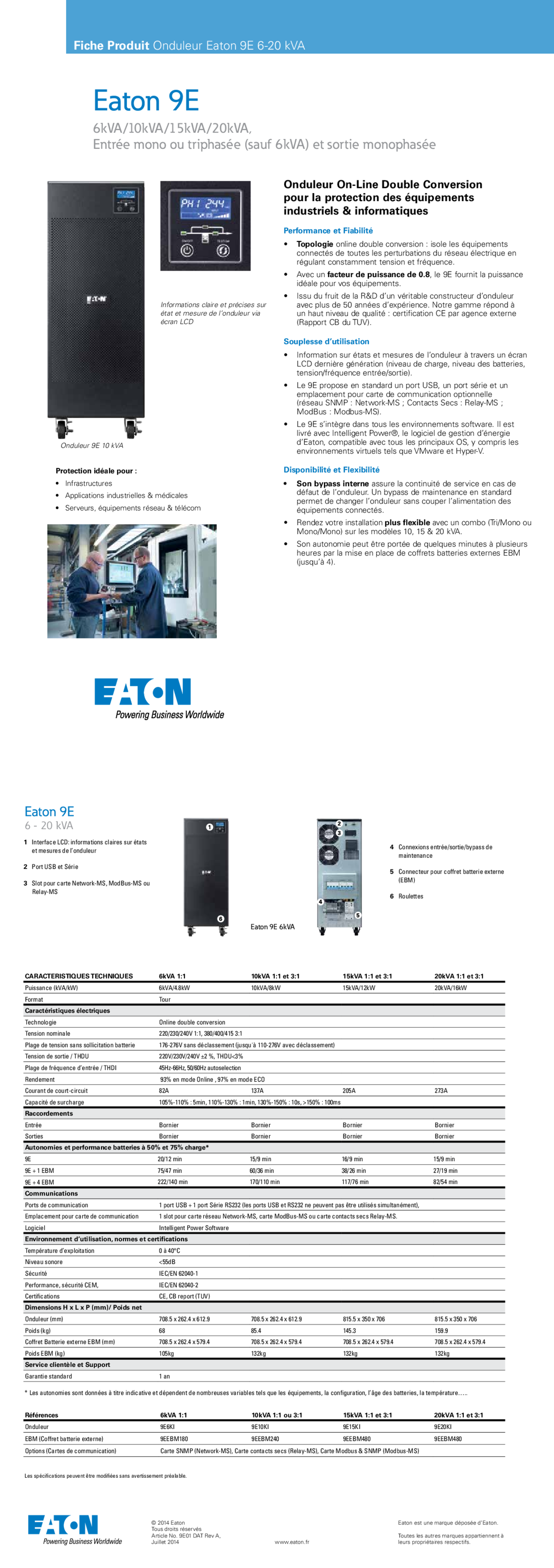 Acheter Onduleur On-line Eaton 9E 9E6Ki - 4800 W / 6 kVA - Bornier Maroc