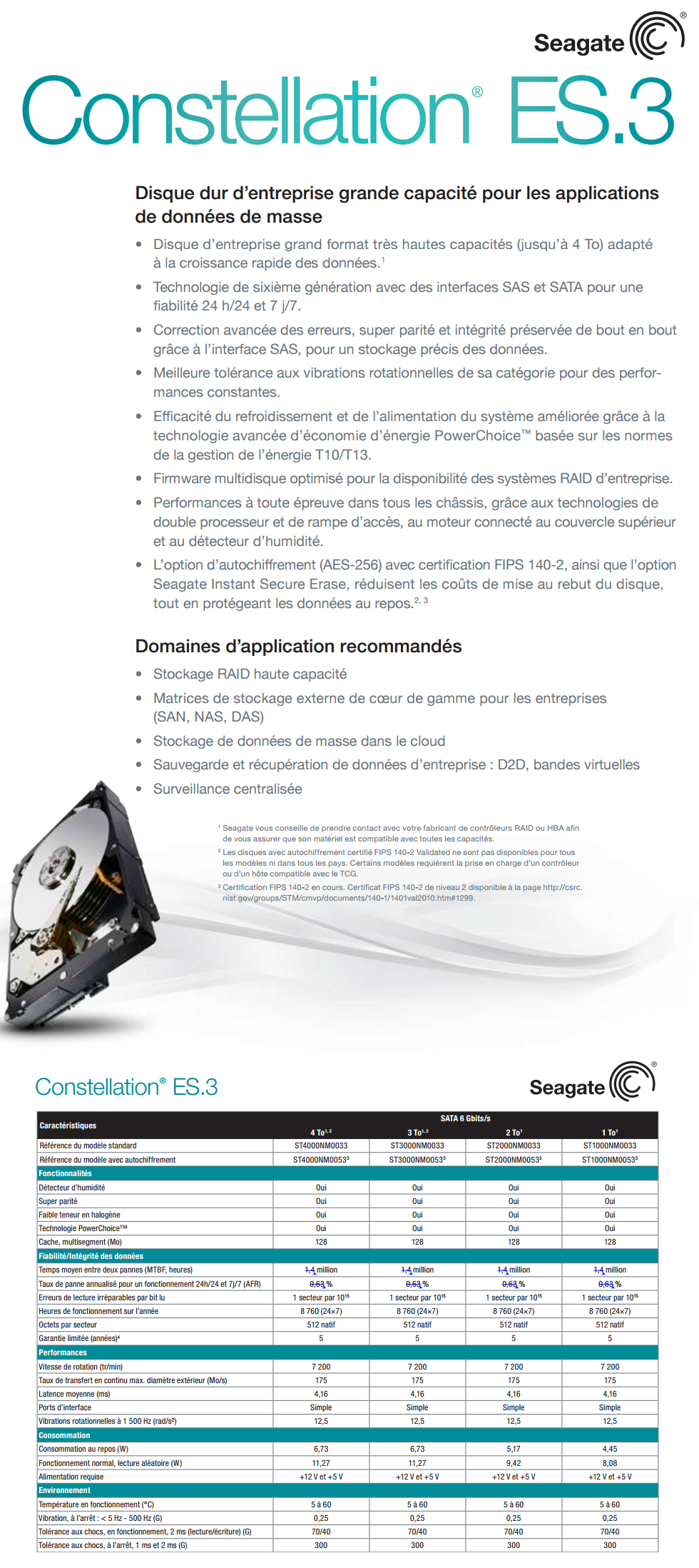 Acheter Disque dur interne 3,5" Seagate Constellation ES.3 HDD 7200 tr/min 128 Mo Cache Maroc