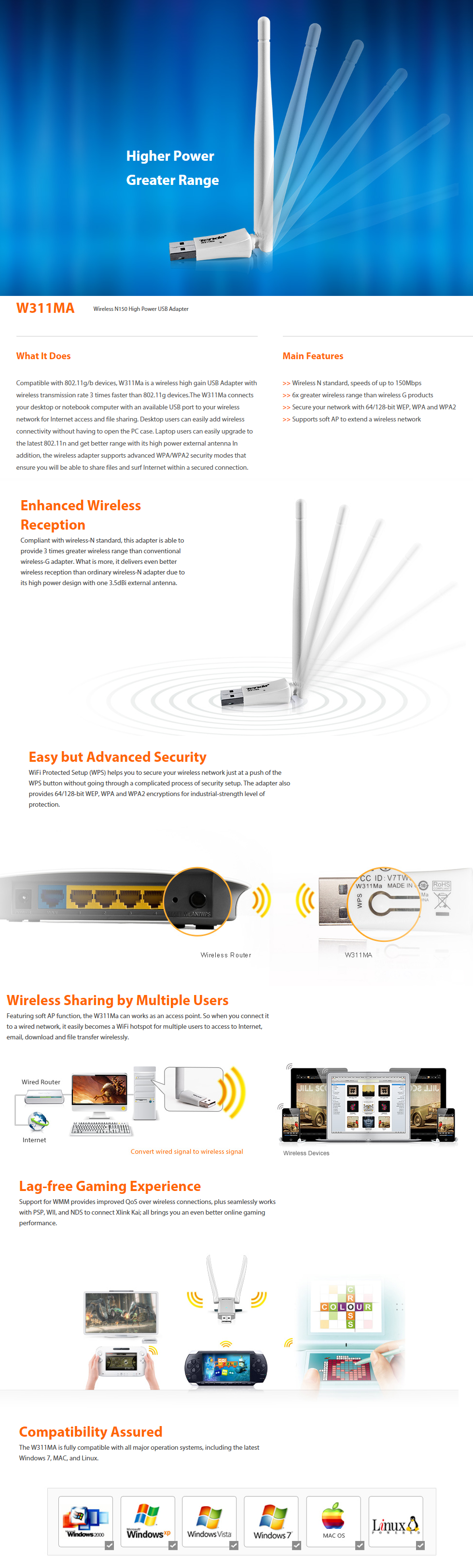 Acheter Adaptateur USB Wi-Fi Tenda Wireless N150 High Power Maroc