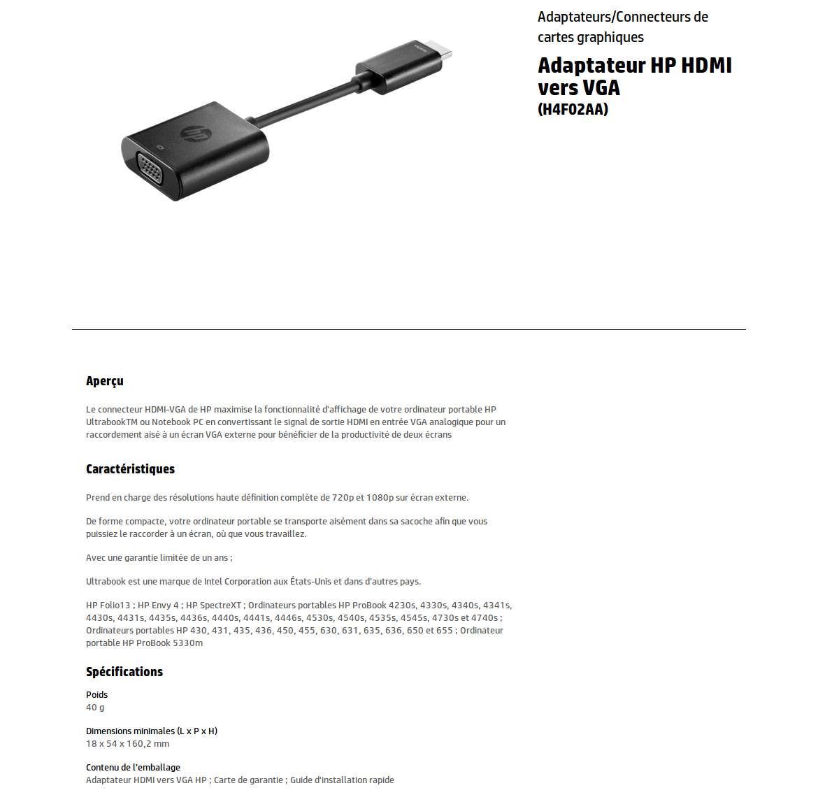 Acheter Adaptateur HP HDMI vers VGA (H4F02AA) Maroc