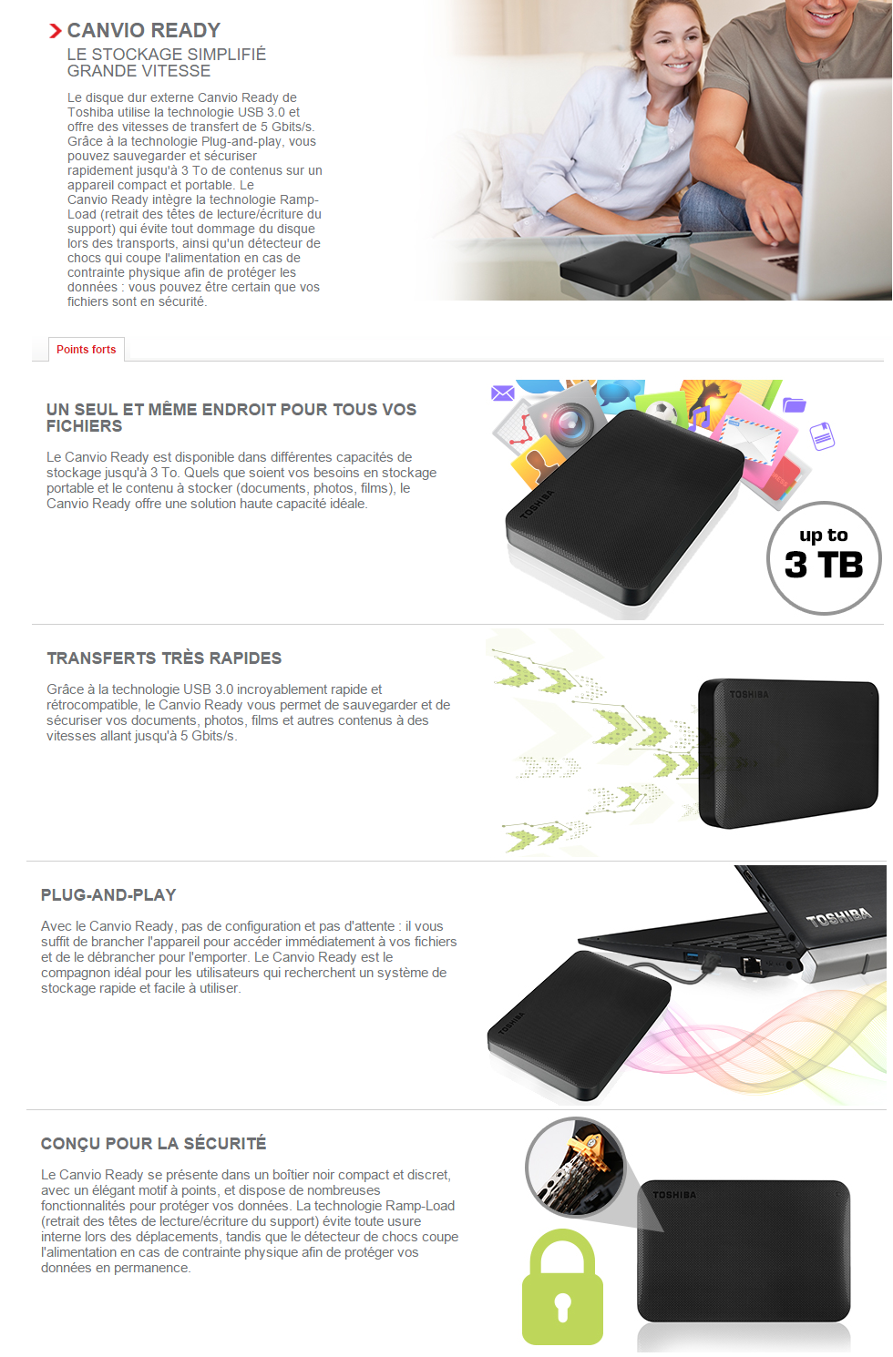 Acheter Disque dur externe Toshiba Canvio Ready 2.5 - USB 3.0 Noir Maroc