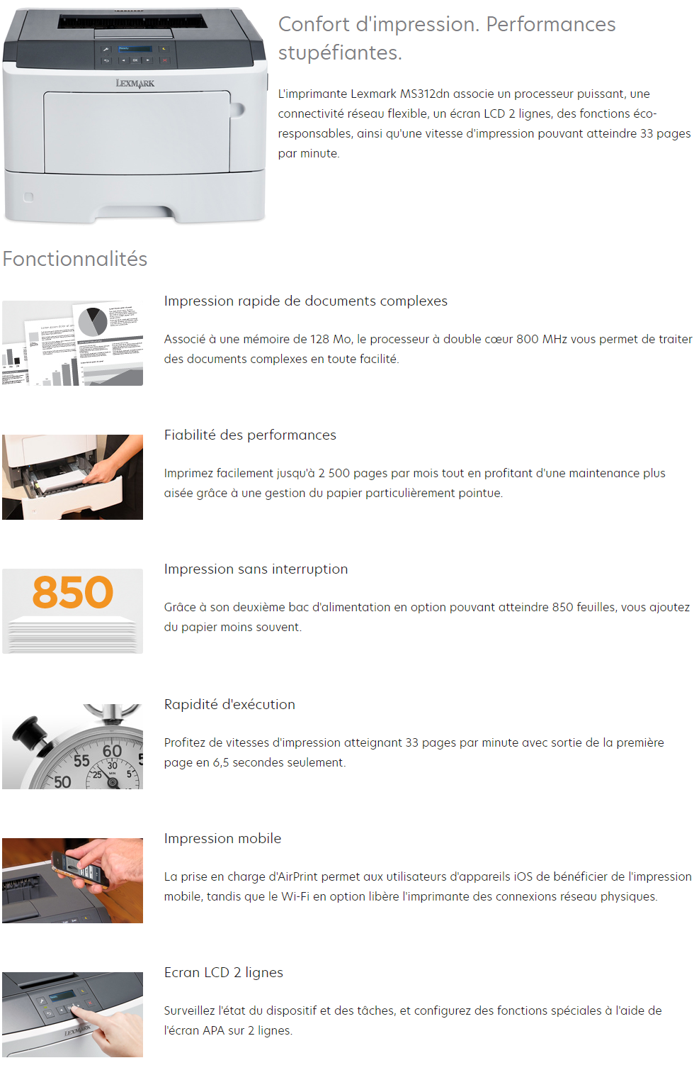 Acheter Imprimante Laser Monochrome Lexmark MS312dn Maroc