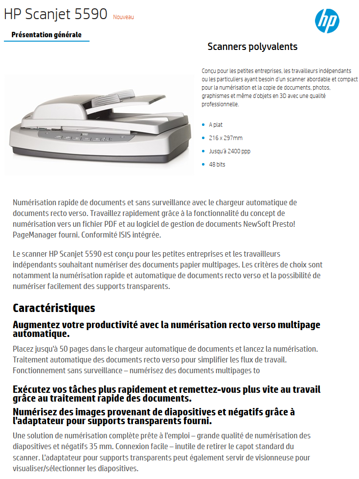 Acheter Scanner A4 à plat numérique HP Scanjet 5590 (L1910A) Maroc