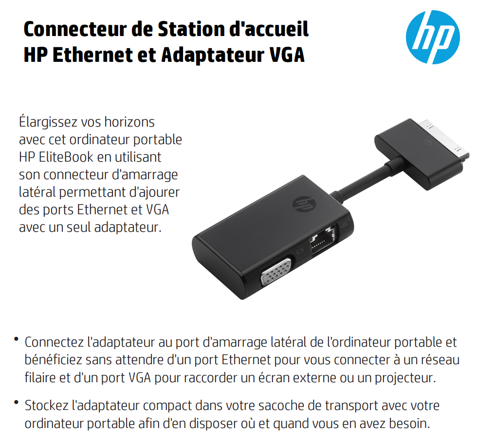 Acheter Connecteur de Station d'accueil HP Ethernet et Adaptateur VGA (G7U78AA) Maroc
