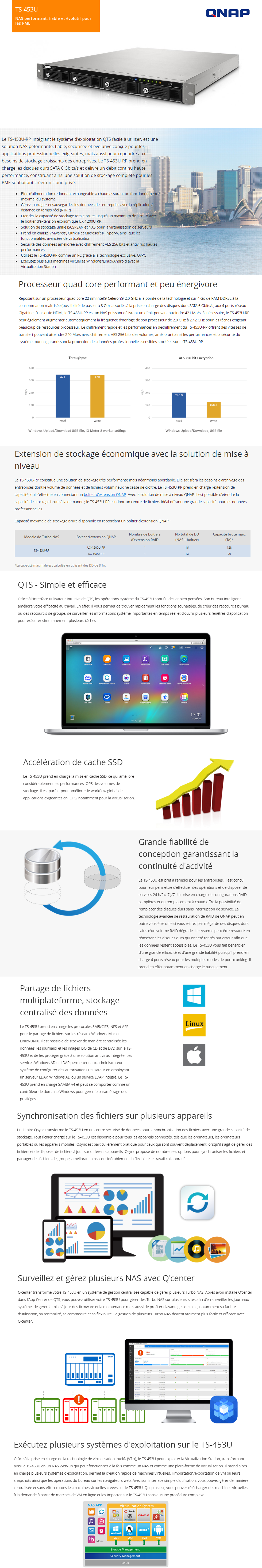 Acheter Serveur NAS professionnel 4 baies Rackable QNAP TS-453U avec Kit RAIL-C01 Maroc