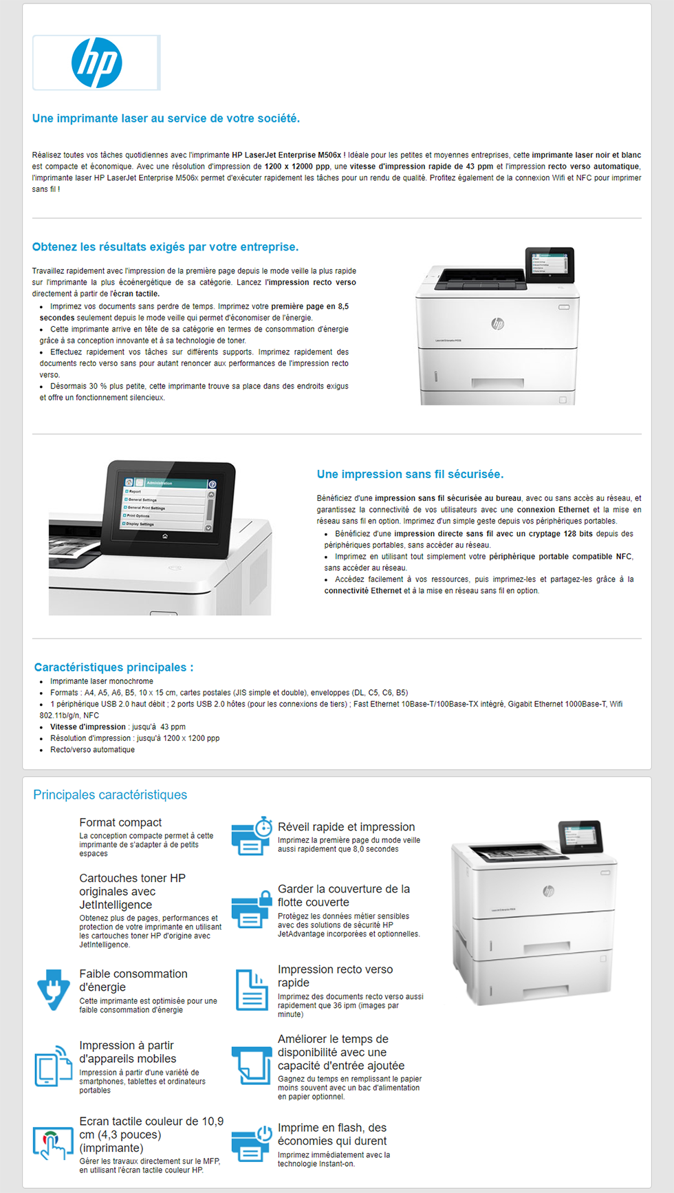 Acheter Imprimante Laser Monochrome HP LaserJet Enterprise M506x (F2A70A) Maroc