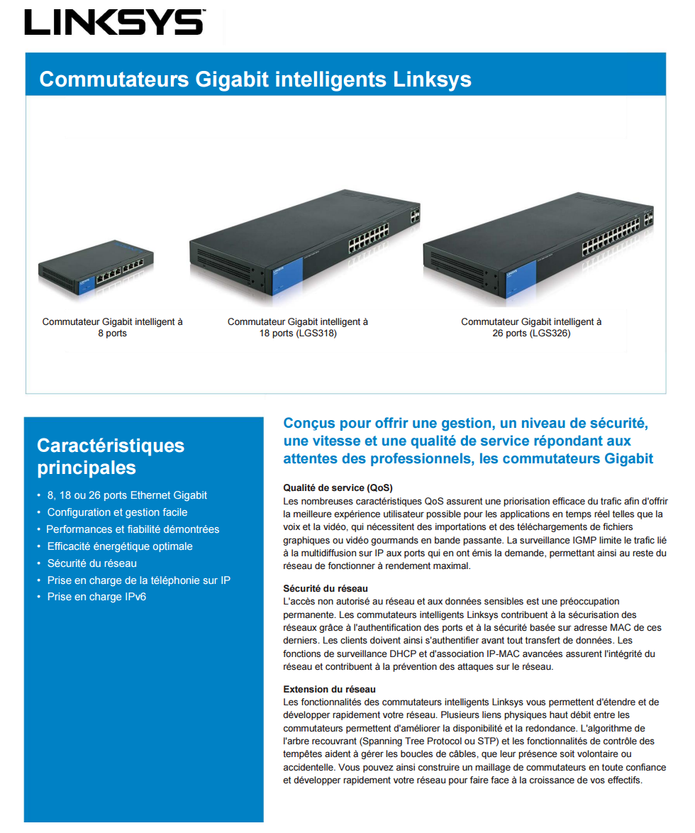 Acheter Switch administrable Linksys 8-Port Business Smart Gigabit LGS308 Maroc
