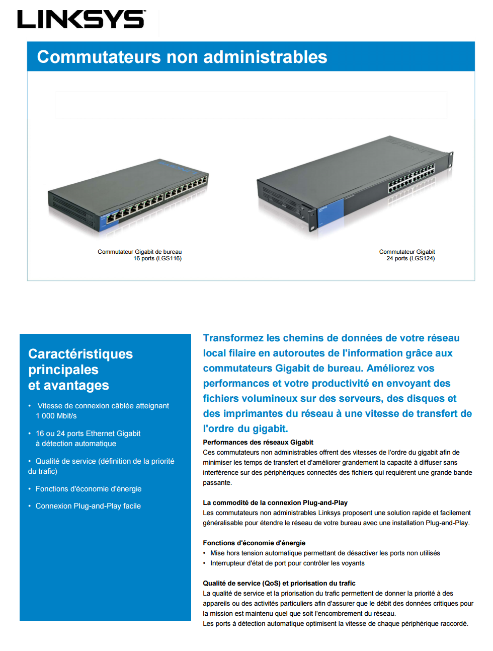 Acheter Switch Non administrable Gigabit Linksys 16-Port Business Desktop LGS116 Maroc