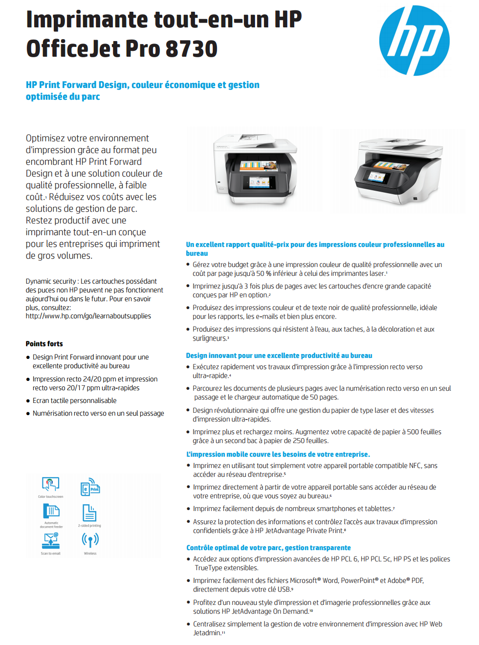 Imprimante multifonction Jet d'encre HP OfficeJet Pro 8730 (D9L20A