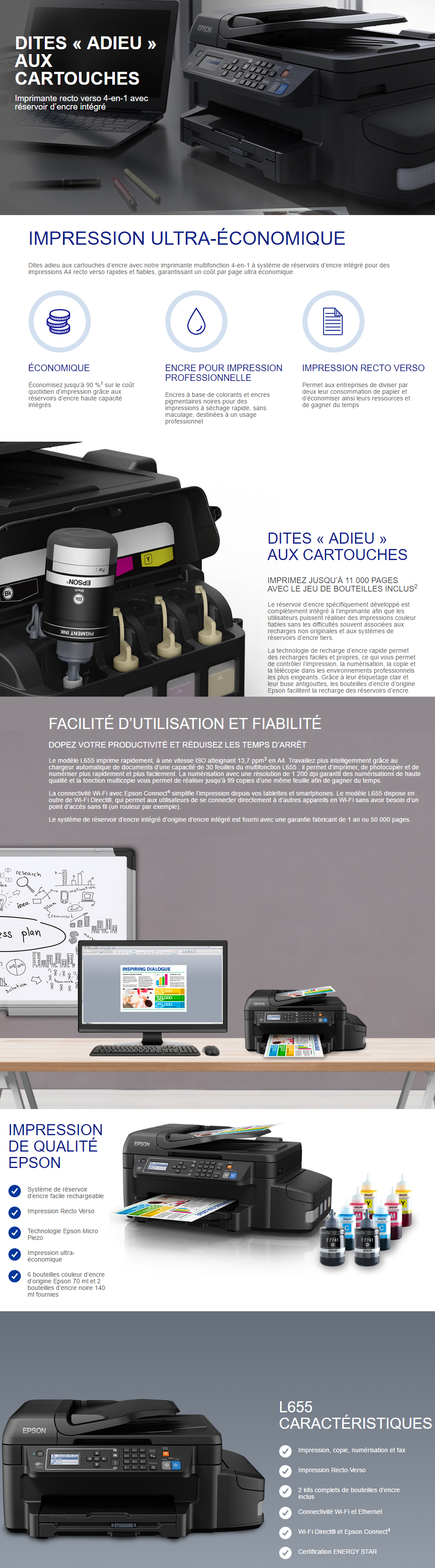 Acheter Epson EcoTank L655 Imprimante multifonction à réservoirs rechargeables (C11CE71402) Maroc