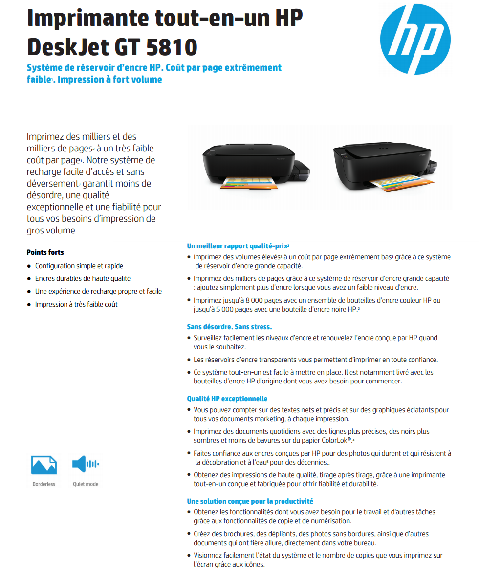 Acheter Imprimante multifonction à réservoirs rechargeables HP DeskJet GT 5810 (X3B11A) Maroc