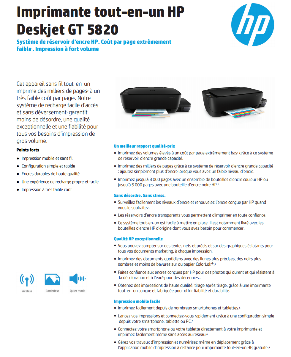 Acheter Imprimante multifonction à réservoirs rechargeables HP DeskJet GT 5820 (X3B09A) Maroc