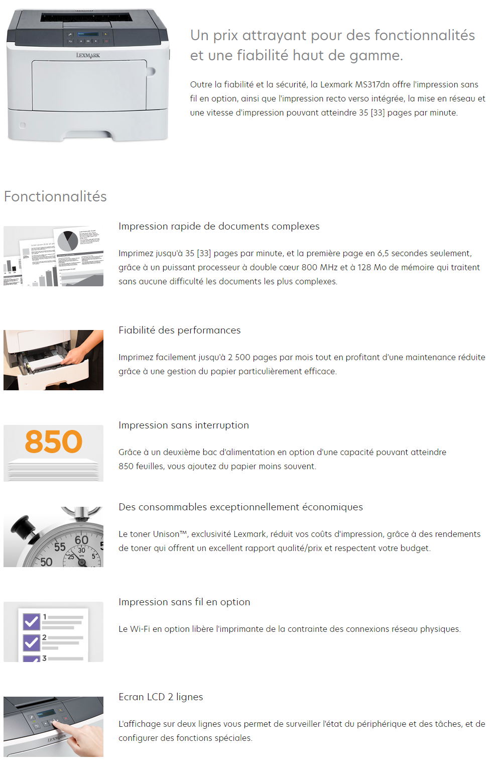 Acheter Imprimante Laser Monochrome Lexmark MS317dn (35SC080) Maroc
